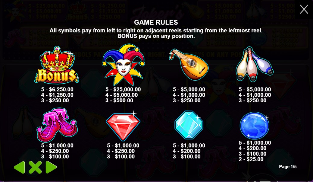 Joker`s Jewels Game Rules